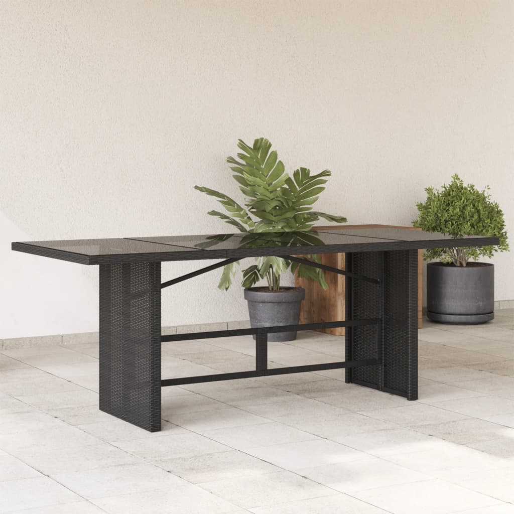 Mesa de jardim com tampo de vidro 190x80x74 cm vime PE preto