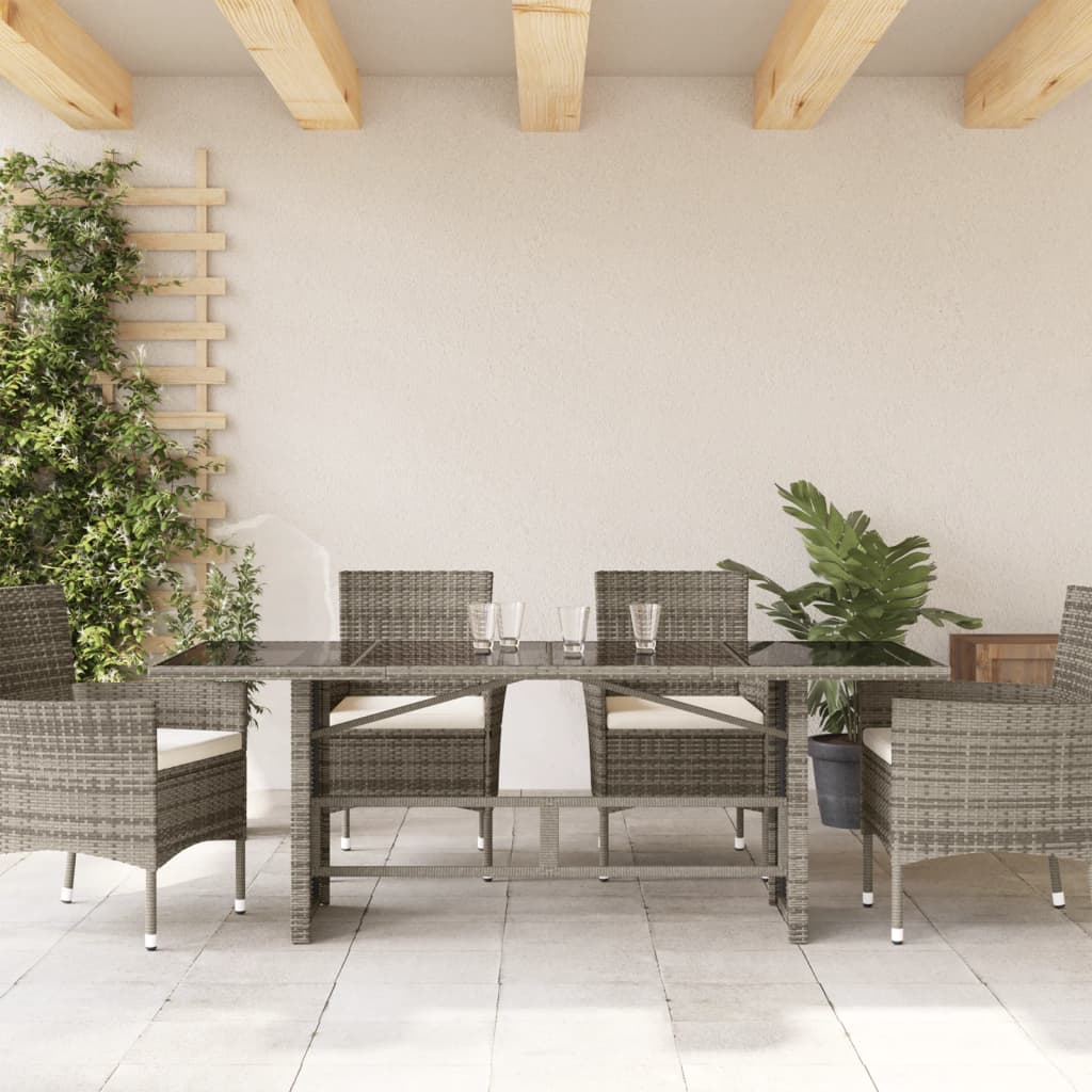 Mesa de jardim com tampo de vidro 190x80x74 cm vime PE cinza