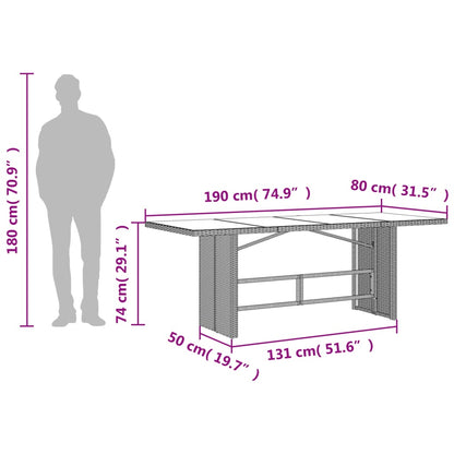 Mesa de jardim com tampo de vidro 190x80x74 cm vime PE cinza