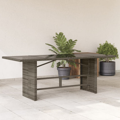 Mesa de jardim com tampo de vidro 190x80x74 cm vime PE cinza