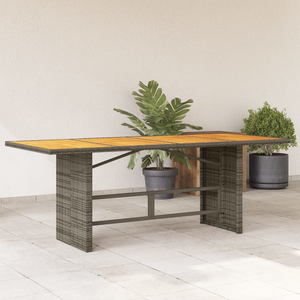 Mesa de jardim com tampo em acácia 190x80x74 cm vime PE cinza