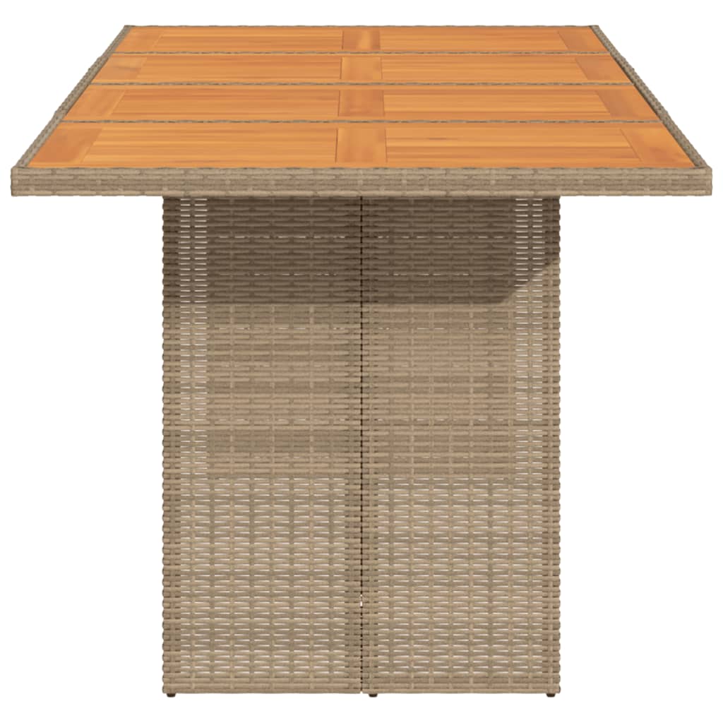 Mesa de jardim com tampo em acácia 190x80x74 cm vime PE bege