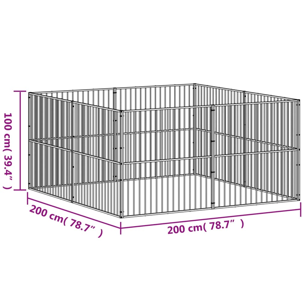 Parque para cães com 8 painéis aço galvanizado preto