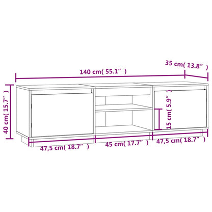 Móvel de TV 140x35x40 cm madeira de pinho maciça branco