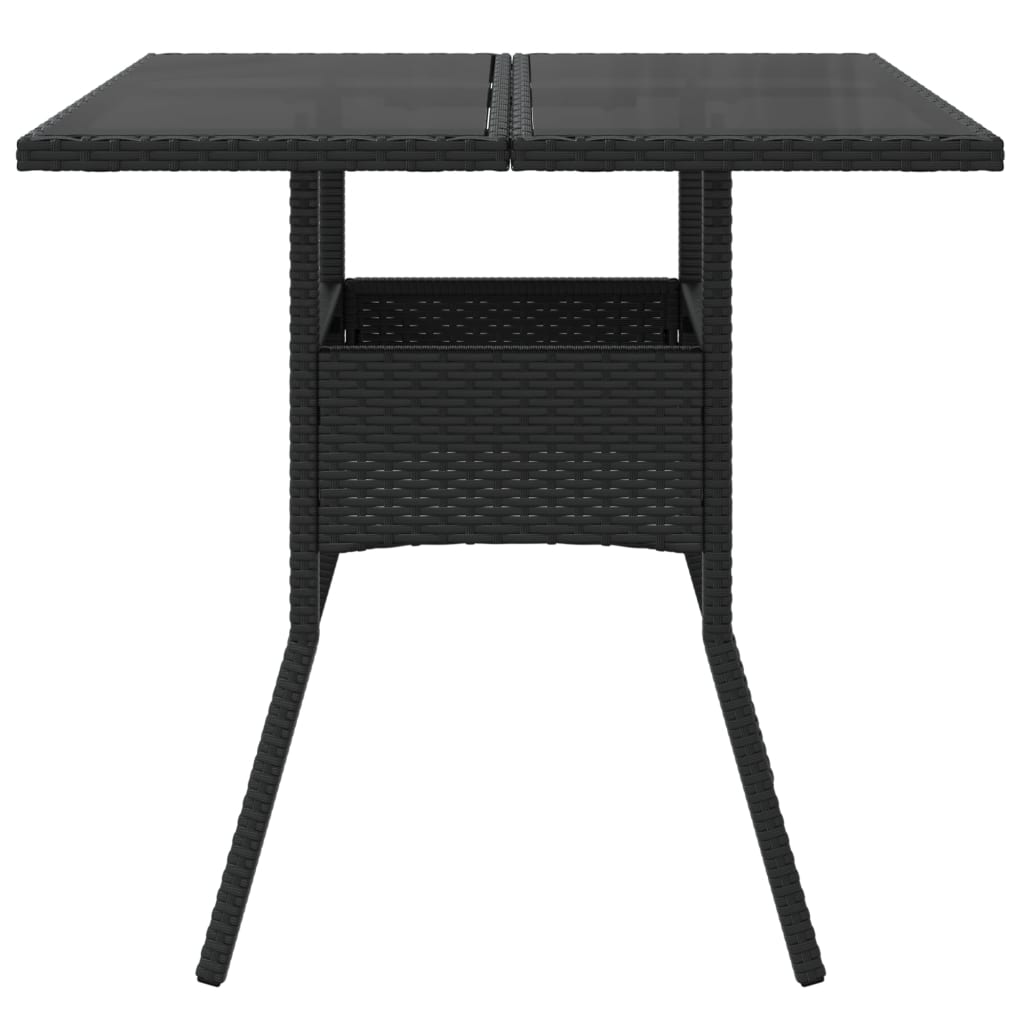 Mesa de jardim com tampo de vidro 80x80x75 cm vime PE preto