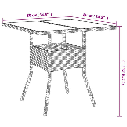 Mesa de jardim com tampo de vidro 80x80x75 cm vime PE preto