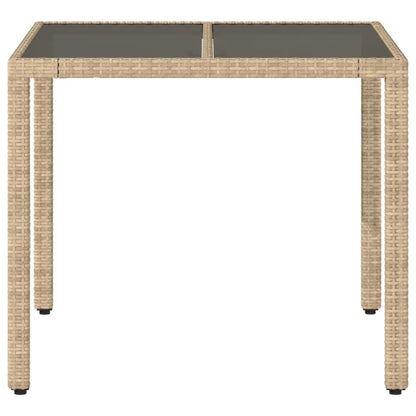 Mesa de jardim com tampo de vidro 90x90x75 cm vime PE bege