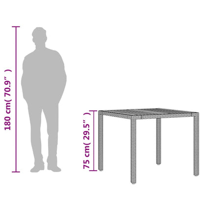 Mesa de jardim com tampo de madeira de acácia vime PE cinzento