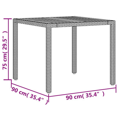 Mesa de jardim com tampo de madeira de acácia vime PE cinzento