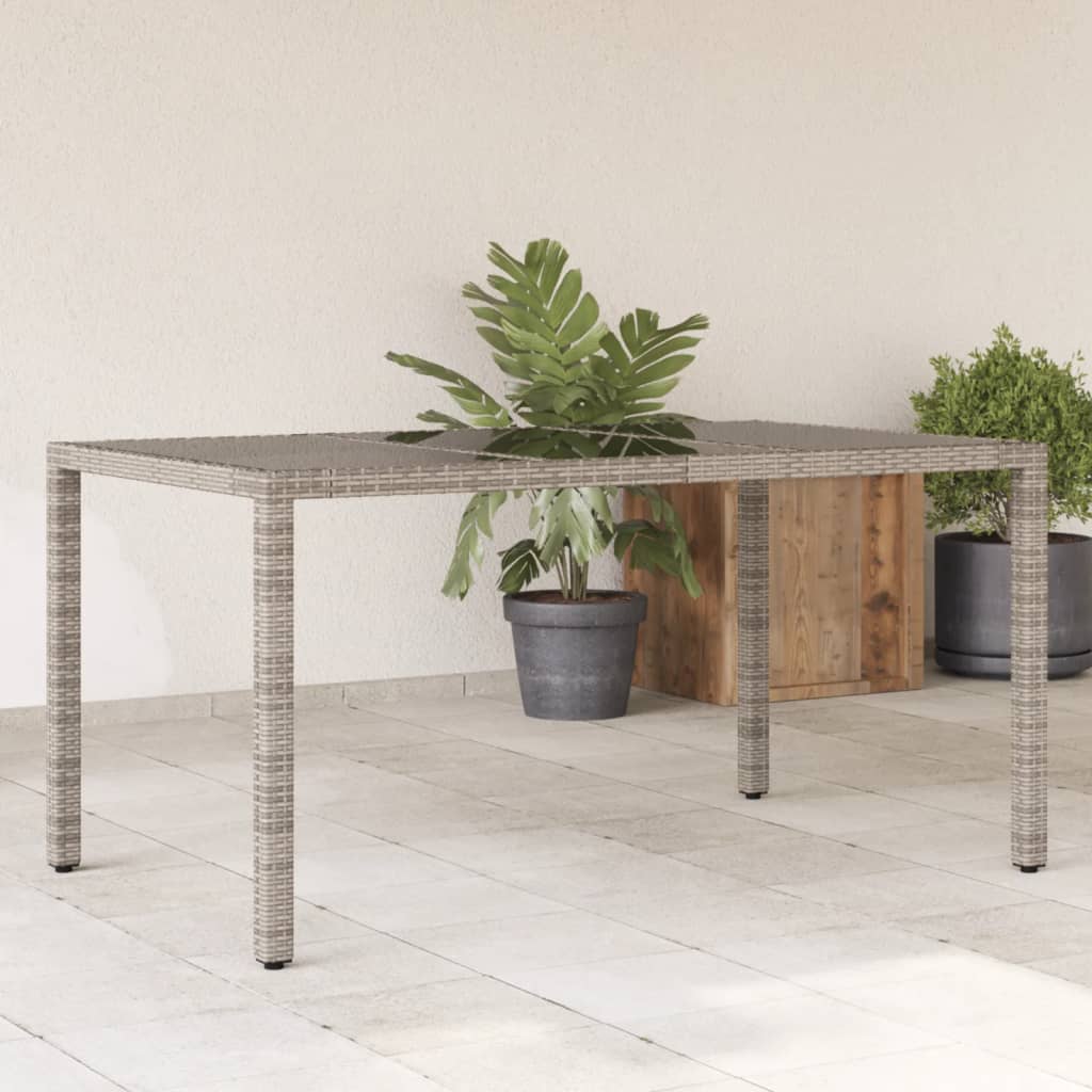 Mesa de jardim com tampo de vidro 150x90x75 cm vime PE cinzento