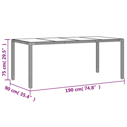 Mesa de jardim com tampo de vidro 190x90x75 cm vime PE preto