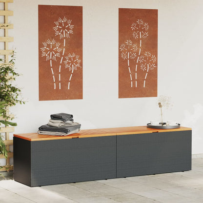 Caixa arrumação jardim 220x50x54 cm vime PE/acácia maciça preto