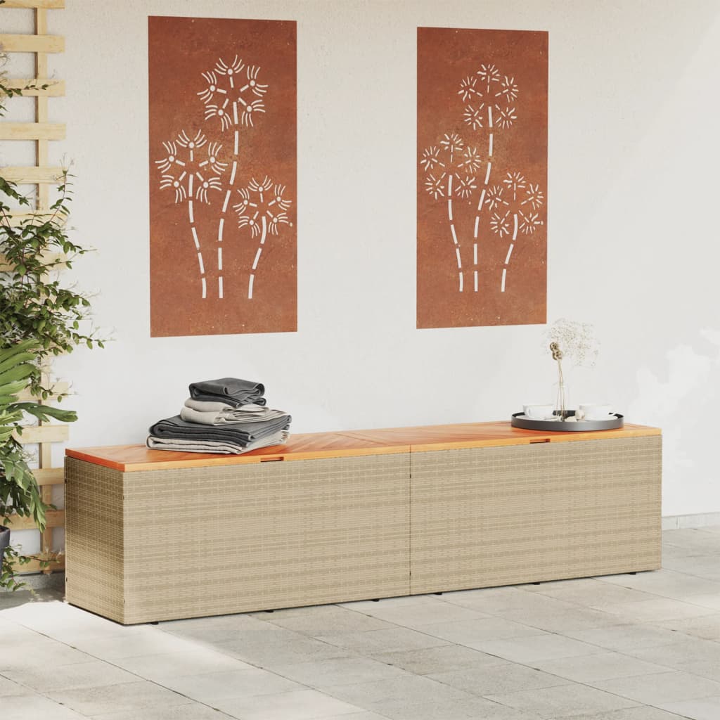 Caixa arrumação jardim 220x50x54 cm vime PE/acácia maciça bege