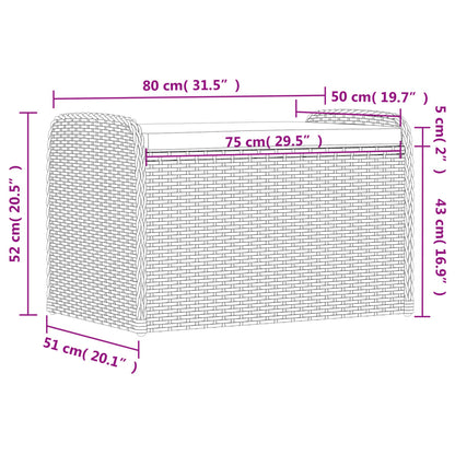 Banco de arrumação com almofadão 80x51x52 cm vime PE cinzento