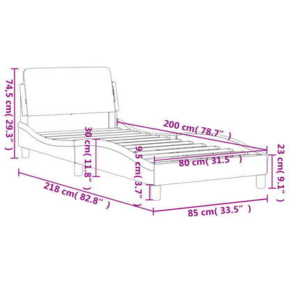 Estrutura de cama c/ cabeceira tecido 80x200 cm cinza-claro