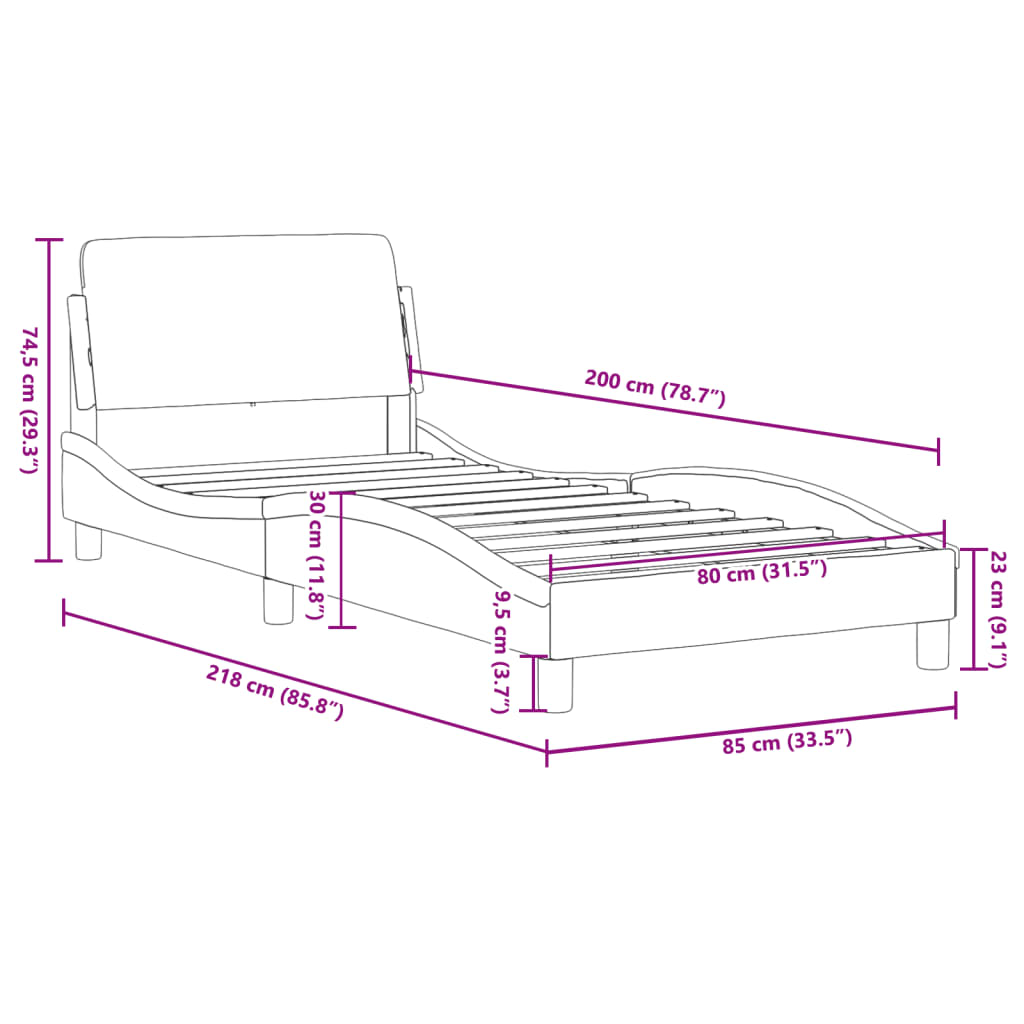 Estrutura de cama c/ cabeceira tecido 80x200 cm cinza-escuro