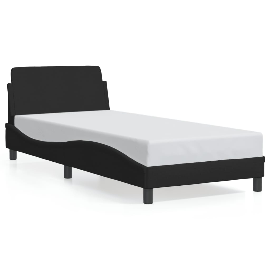 Estrutura de cama c/ cabeceira tecido 80x200 cm preto