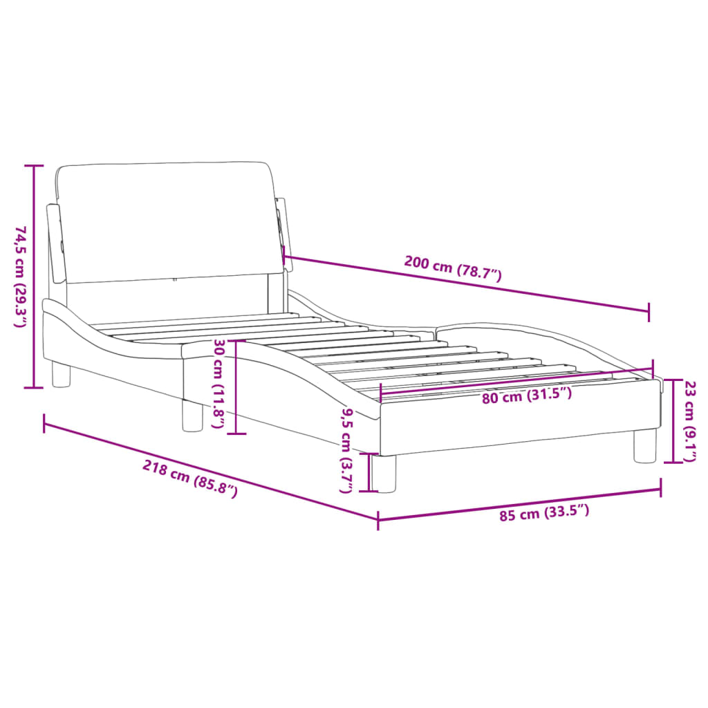 Estrutura de cama c/ cabeceira tecido cor creme 80x200 cm