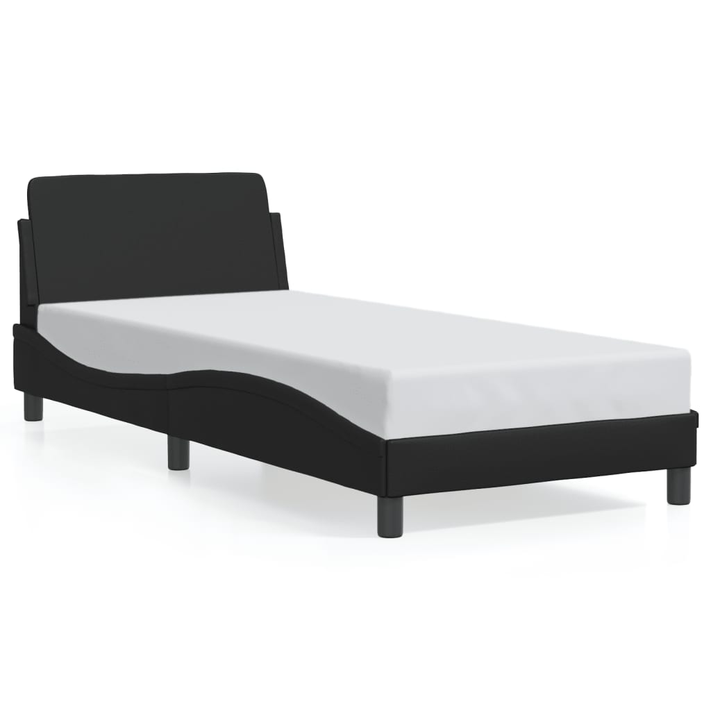 Estrutura de cama c/ cabeceira couro artificial 80x200 cm preto