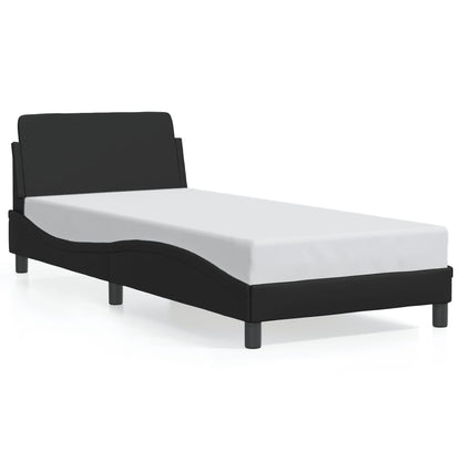 Estrutura de cama c/ cabeceira couro artificial 80x200 cm preto