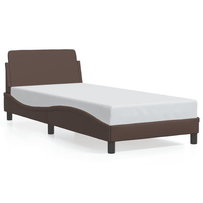 Estrutura cama c/ cabeceira couro artificial 80x200 cm castanho