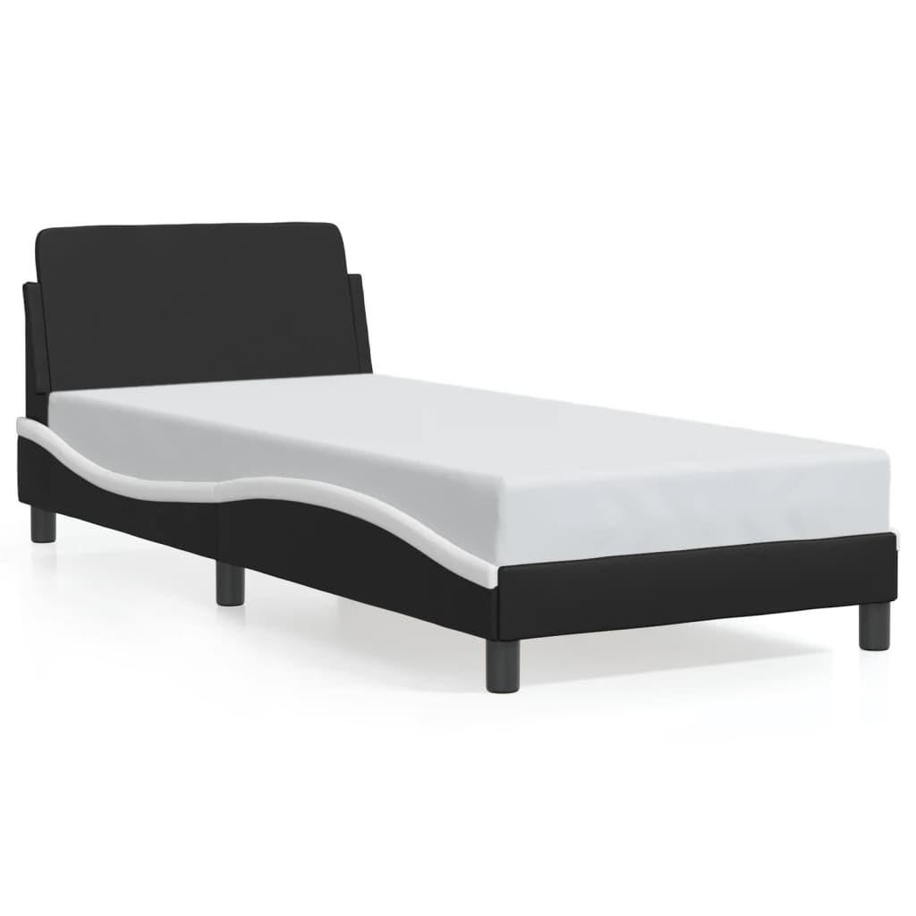 Estrutura cama c/ cabeceira couro artif. 80x200 cm preto/branco