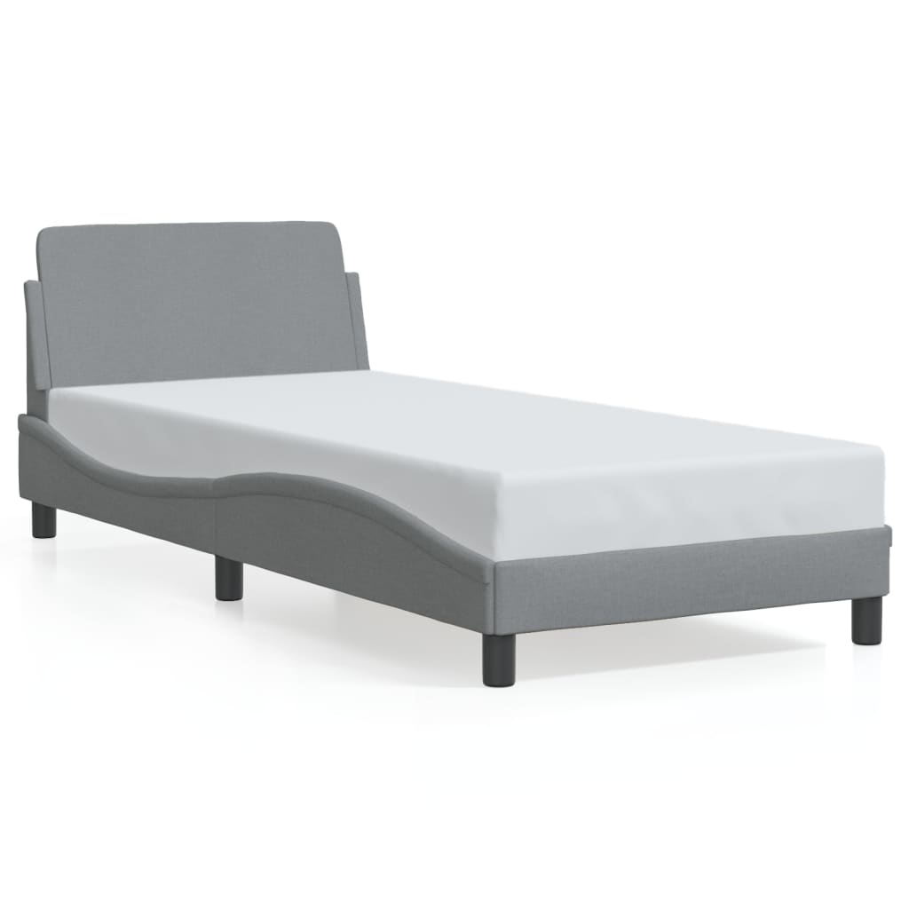 Estrutura de cama c/ cabeceira tecido 90x190 cm cinza-claro