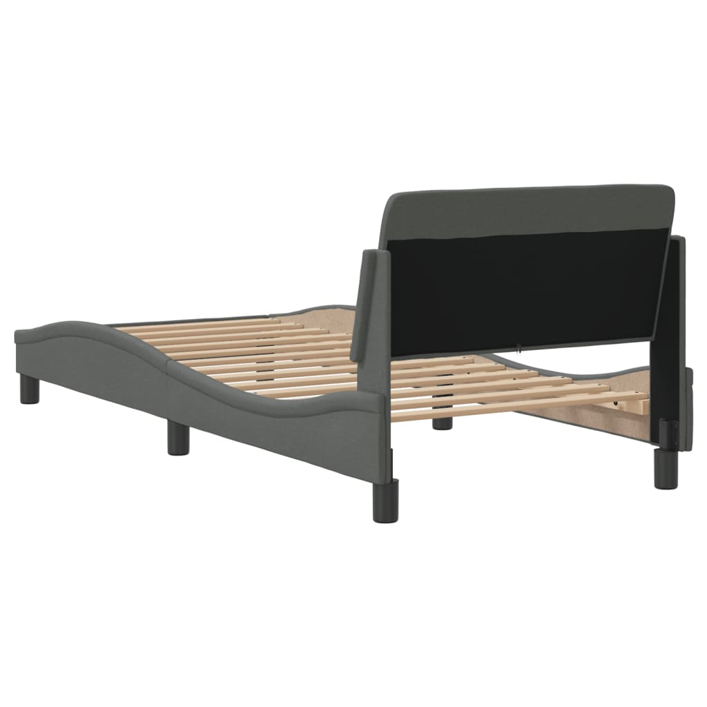 Estrutura de cama c/ cabeceira tecido 90x190 cm cinza-escuro