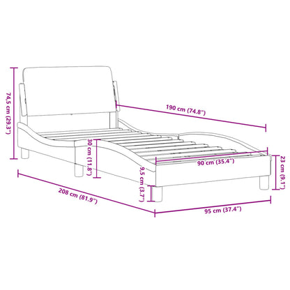 Estrutura de cama c/ cabeceira tecido 90x190 cm cinza-escuro