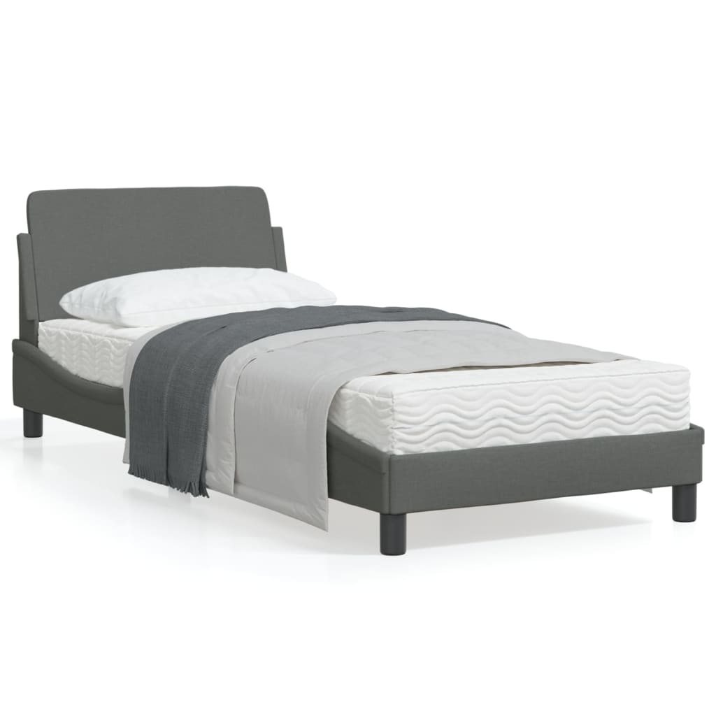 Estrutura de cama c/ cabeceira tecido 90x190 cm cinza-escuro