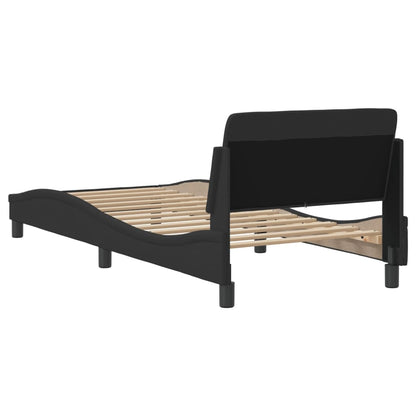 Estrutura de cama c/ cabeceira tecido 90x190 cm preto