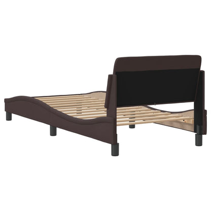 Estrutura de cama c/ cabeceira 90x190 cm tecido castanho-escuro