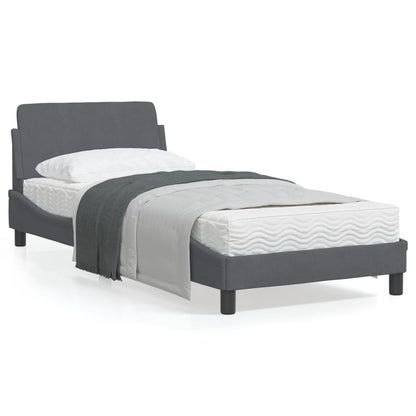 Estrutura de cama c/ cabeceira 90x190 cm veludo cinzento-escuro