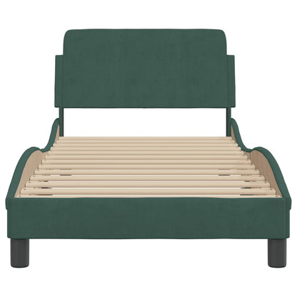 Estrutura de cama c/ cabeceira 90x190 cm veludo verde-escuro