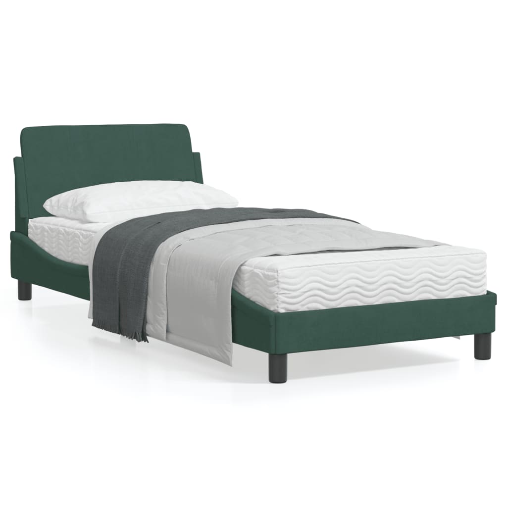 Estrutura de cama c/ cabeceira 90x190 cm veludo verde-escuro