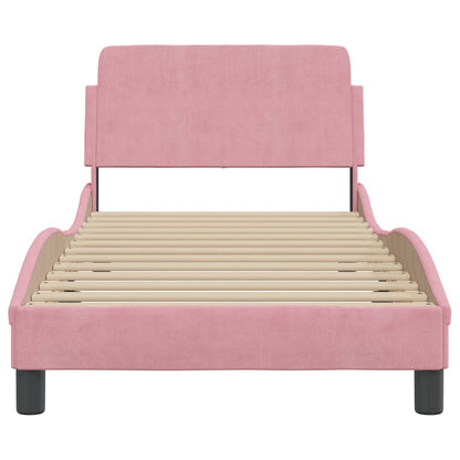 Estrutura de cama c/ cabeceira 90x190 cm veludo rosa