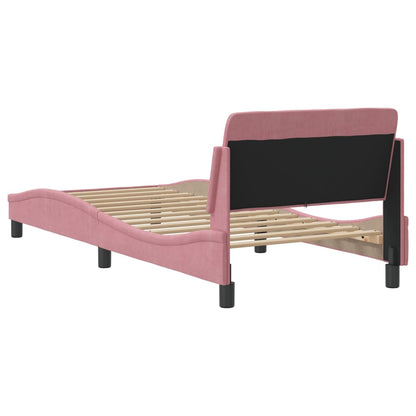 Estrutura de cama c/ cabeceira 90x190 cm veludo rosa