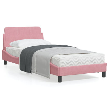 Estrutura de cama c/ cabeceira 90x190 cm veludo rosa