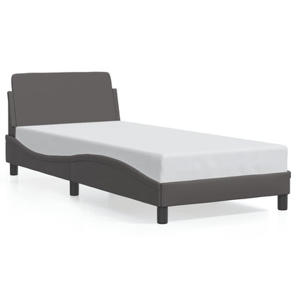 Estrutura cama c/ cabeceira couro artificial 90x190 cm cinzento