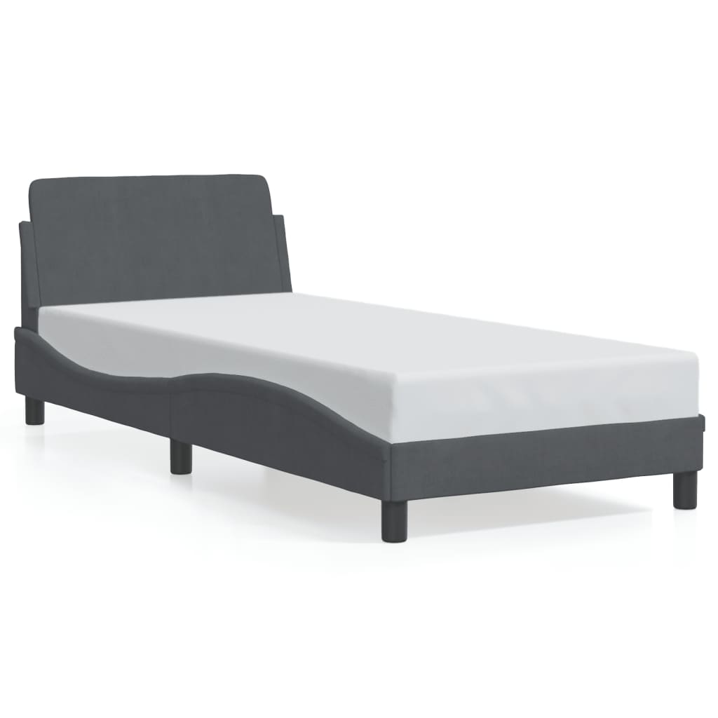 Estrutura de cama c/ cabeceira 90x200 cm veludo cinzento-escuro