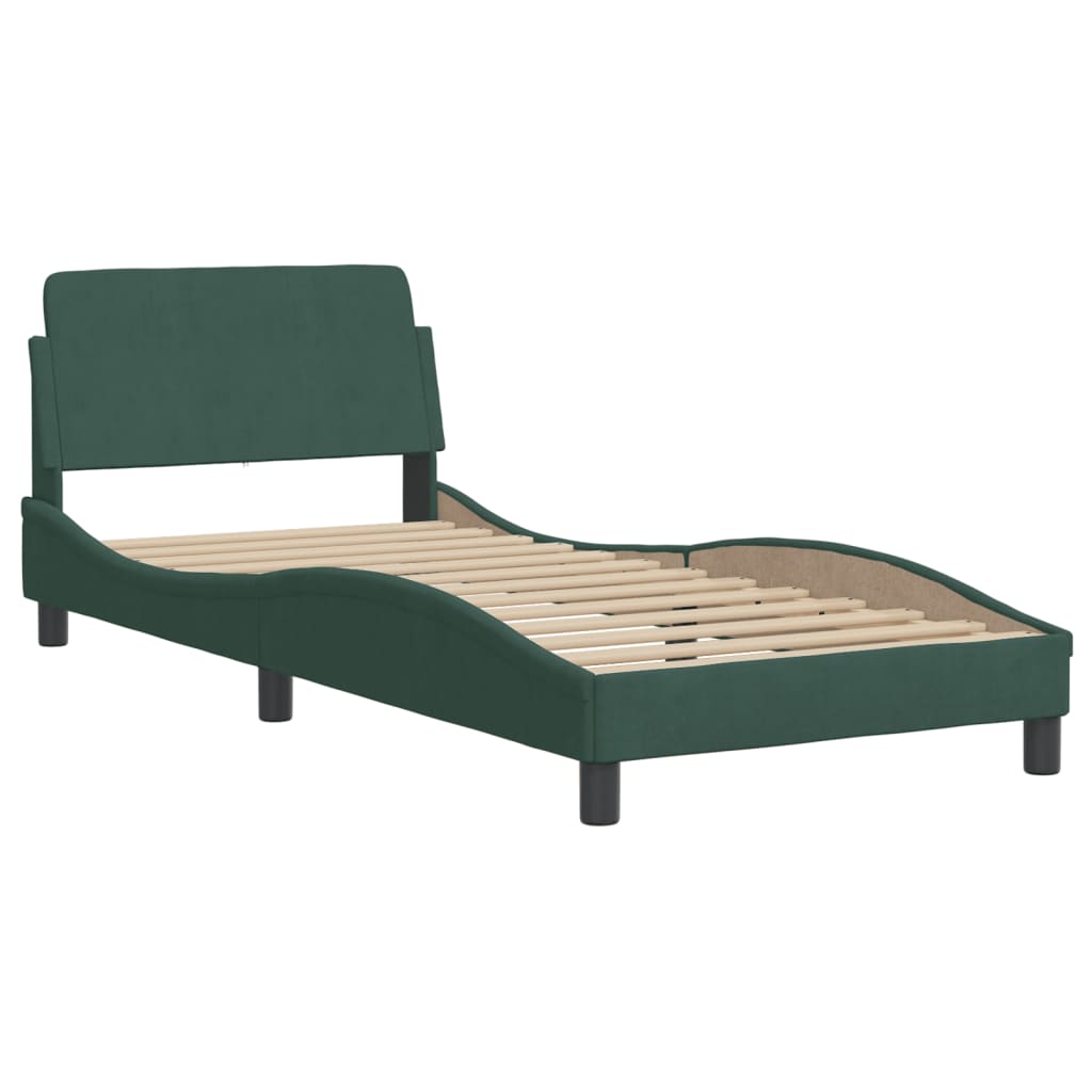 Estrutura de cama sem colchão 90x200 cm veludo verde-escuro