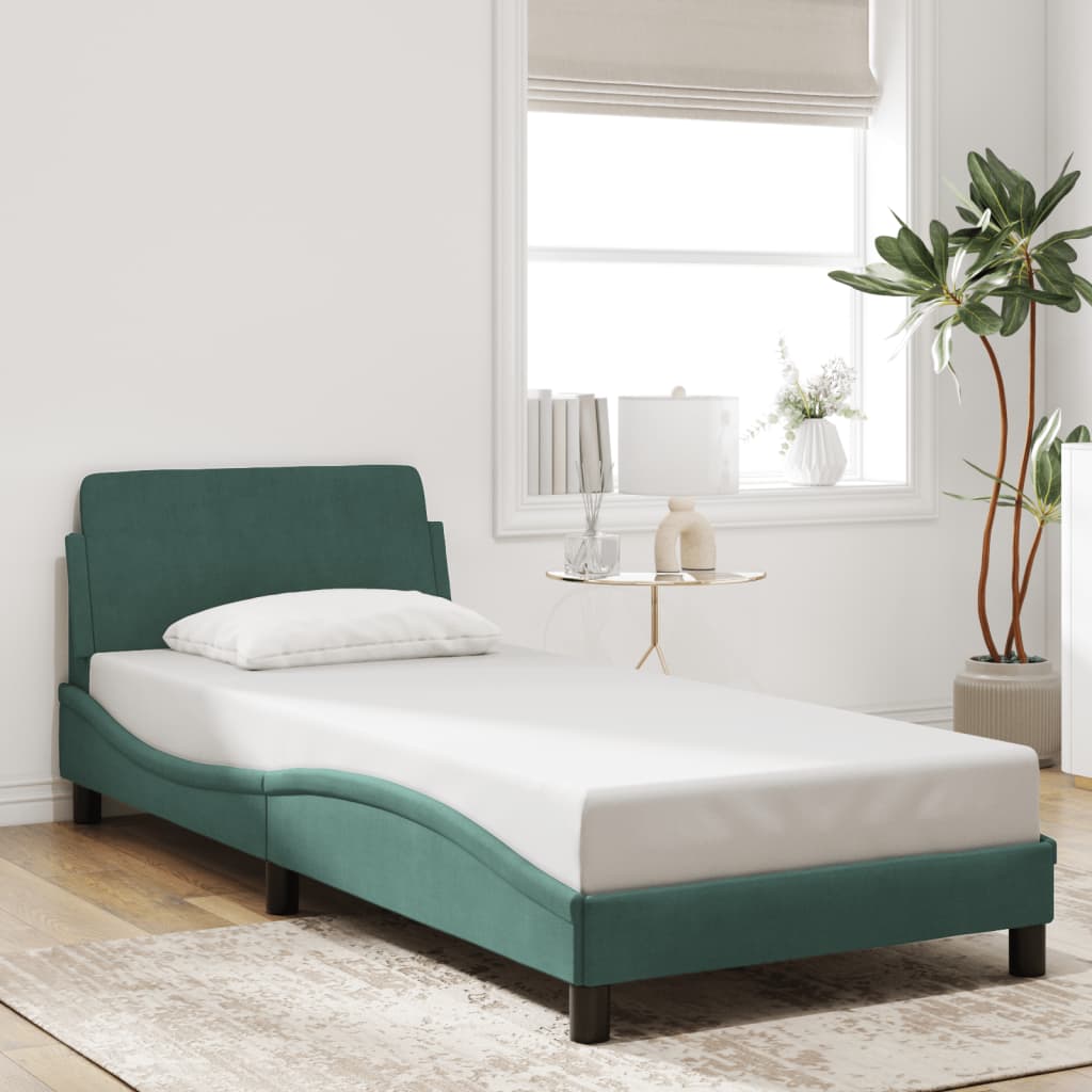 Estrutura de cama sem colchão 90x200 cm veludo verde-escuro