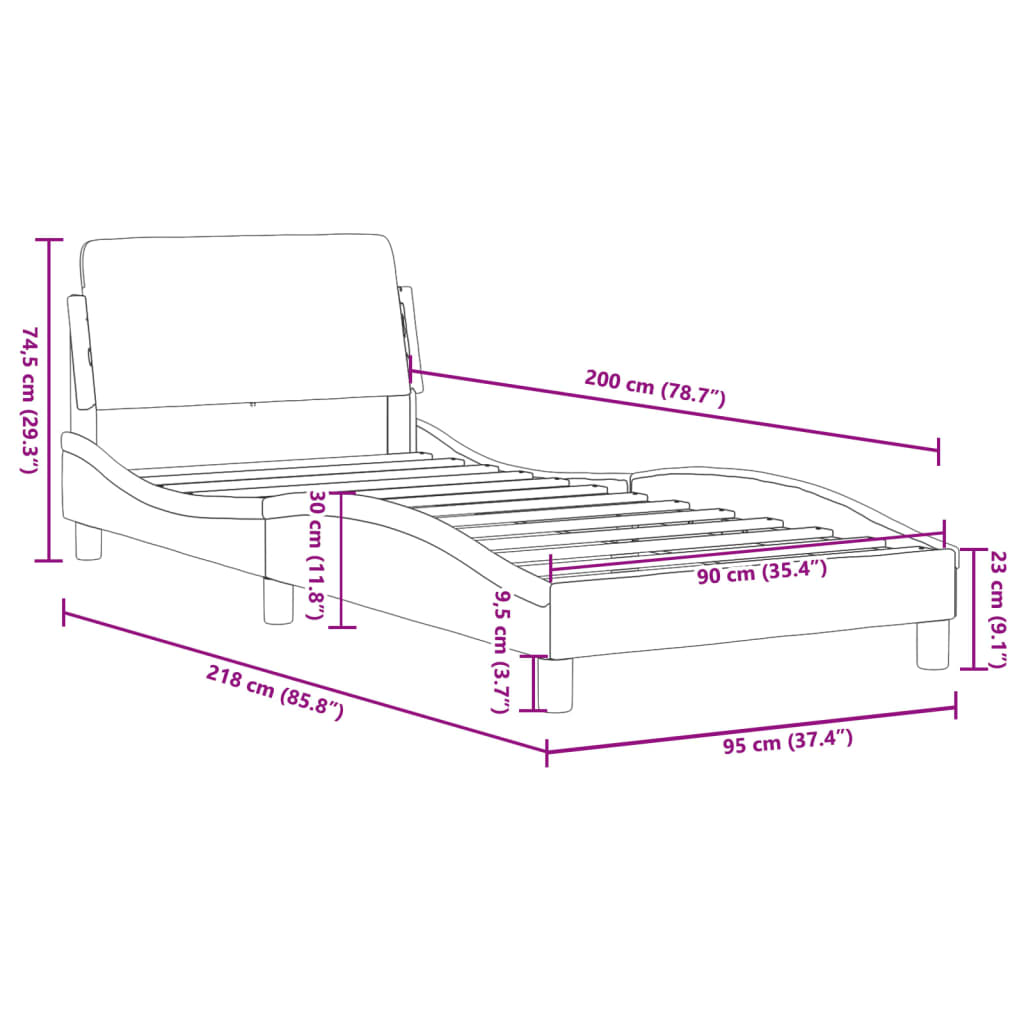 Estrutura cama c/ cabeceira sem colchão 90x200 cm veludo rosa