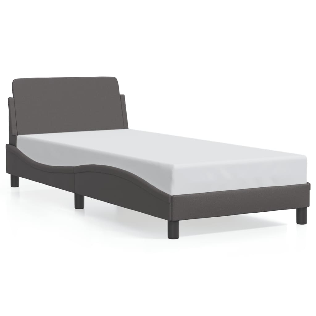 Estrutura cama c/ cabeceira 90x200 cm couro artificial cinzento