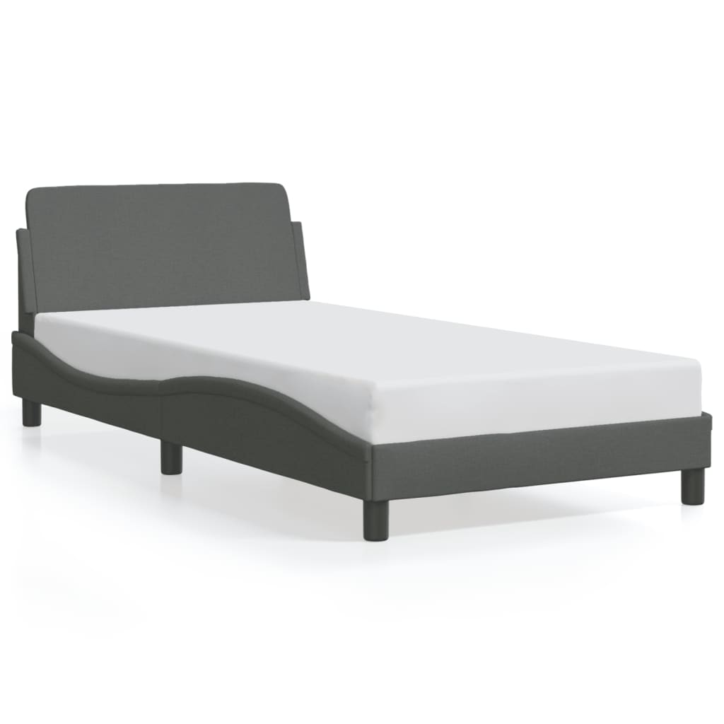 Estrutura de cama c/ cabeceira 100x200 cm tecido cinza-escuro