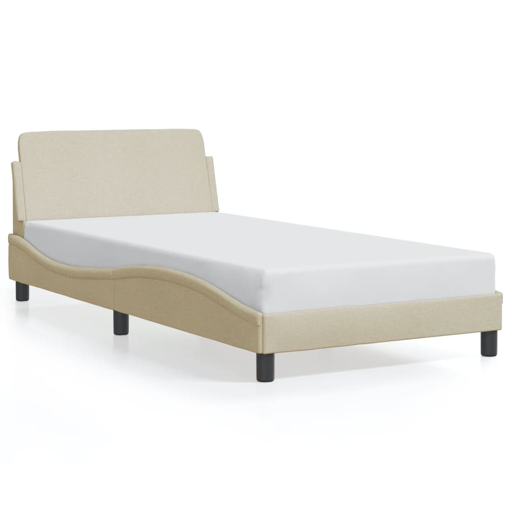 Estrutura de cama c/ cabeceira 100x200 cm tecido cor creme