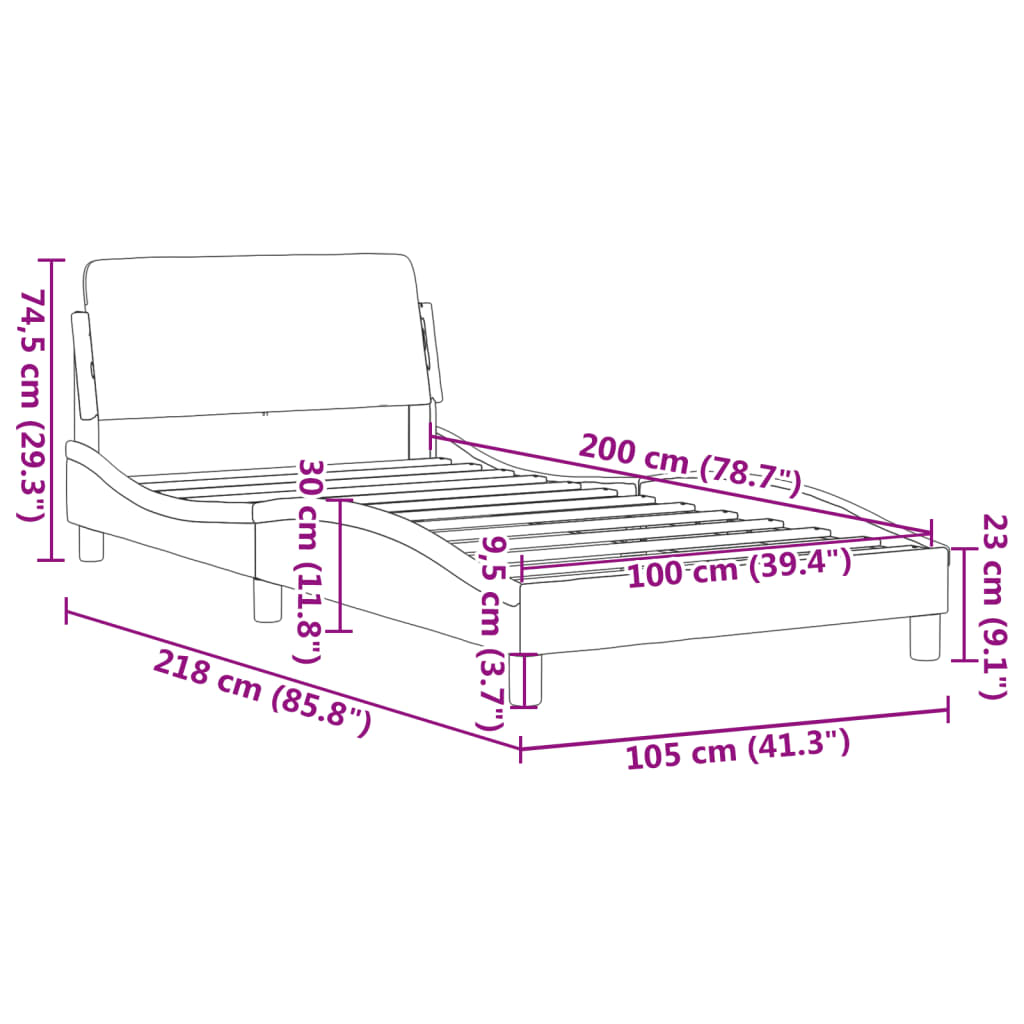 Estrutura de cama c/ cabeceira 100x200cm veludo cinzento-escuro