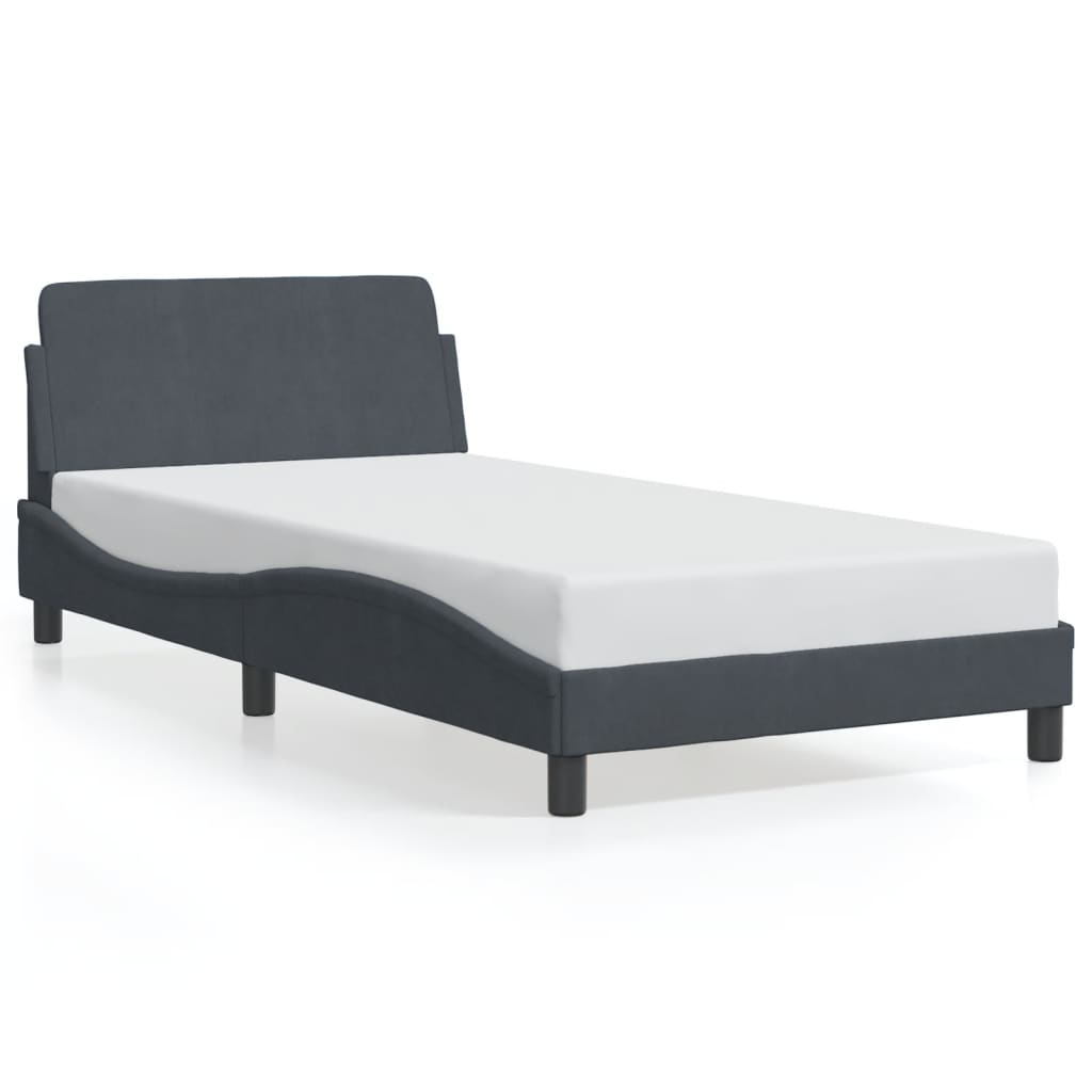 Estrutura de cama c/ cabeceira 100x200cm veludo cinzento-escuro