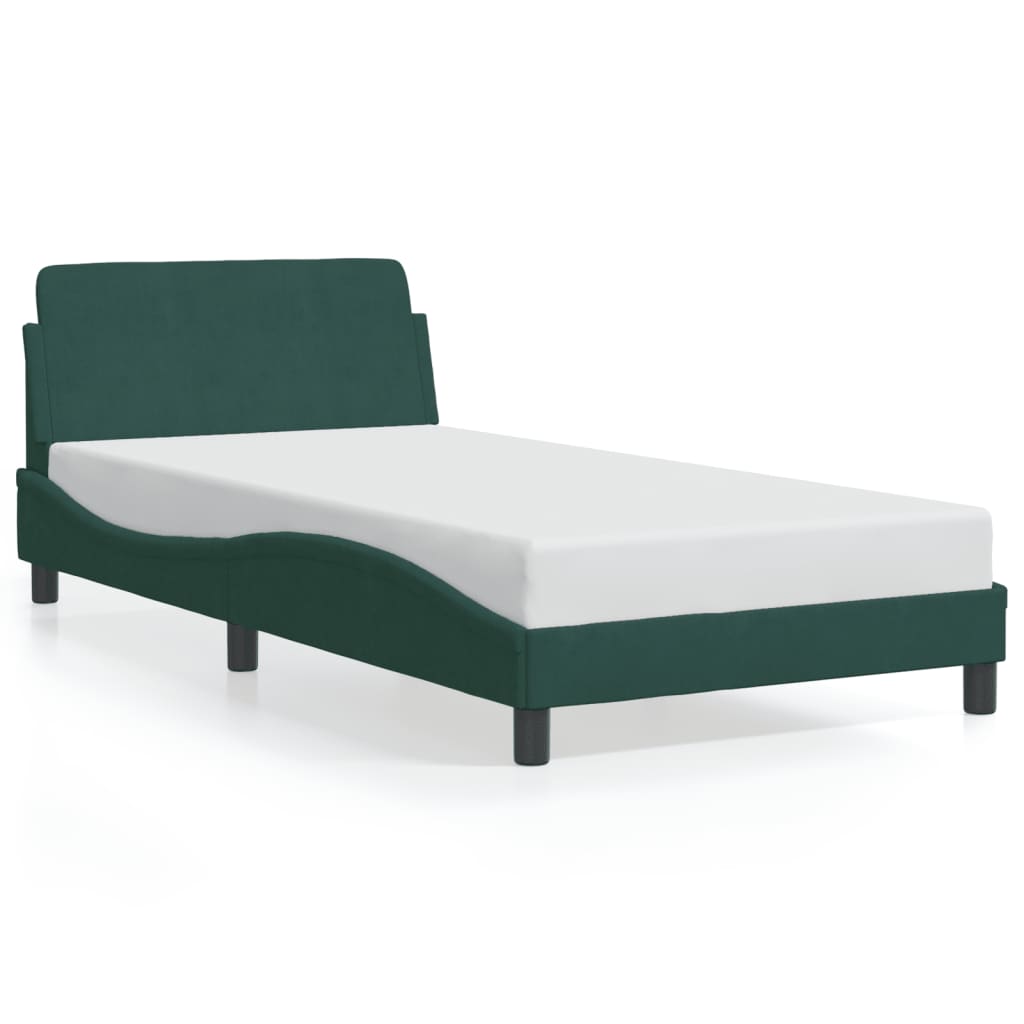 Estrutura de cama c/ cabeceira 100x200 cm veludo verde-escuro