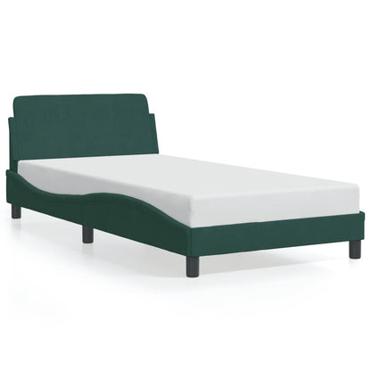 Estrutura de cama c/ cabeceira 100x200 cm veludo verde-escuro